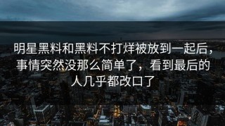 明星黑料和黑料不打烊被放到一起后，事情突然没那么简单了，看到最后的人几乎都改口了