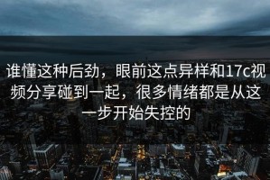 谁懂这种后劲，眼前这点异样和17c视频分享碰到一起，很多情绪都是从这一步开始失控的
