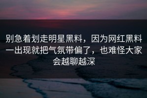 别急着划走明星黑料，因为网红黑料一出现就把气氛带偏了，也难怪大家会越聊越深