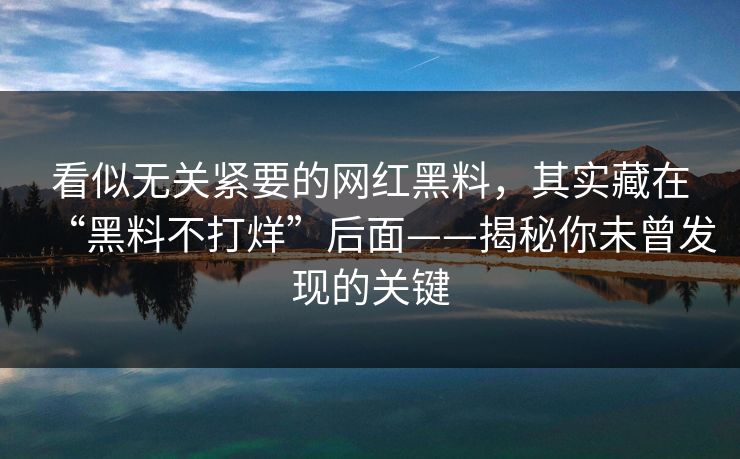 看似无关紧要的网红黑料，其实藏在“黑料不打烊”后面——揭秘你未曾发现的关键
