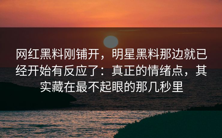网红黑料刚铺开,明星黑料那边就已经开始有反应了:真正的情绪点,其实藏在最不起眼的那几秒里 网红黑料刚铺开,明星黑料那边就已经开始有反应了:真正的情绪点,其实藏在最不起眼的那几秒里
