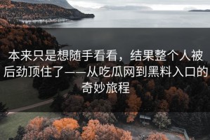 本来只是想随手看看，结果整个人被后劲顶住了——从吃瓜网到黑料入口的奇妙旅程