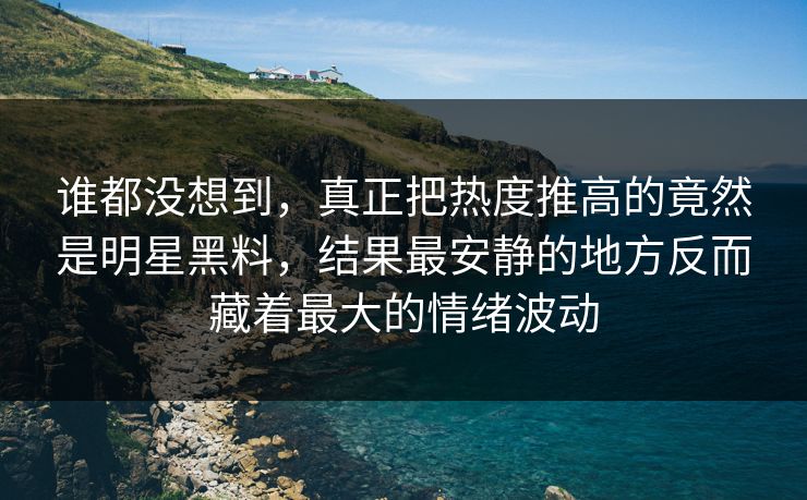 谁都没想到，真正把热度推高的竟然是明星黑料，结果最安静的地方反而藏着最大的情绪波动